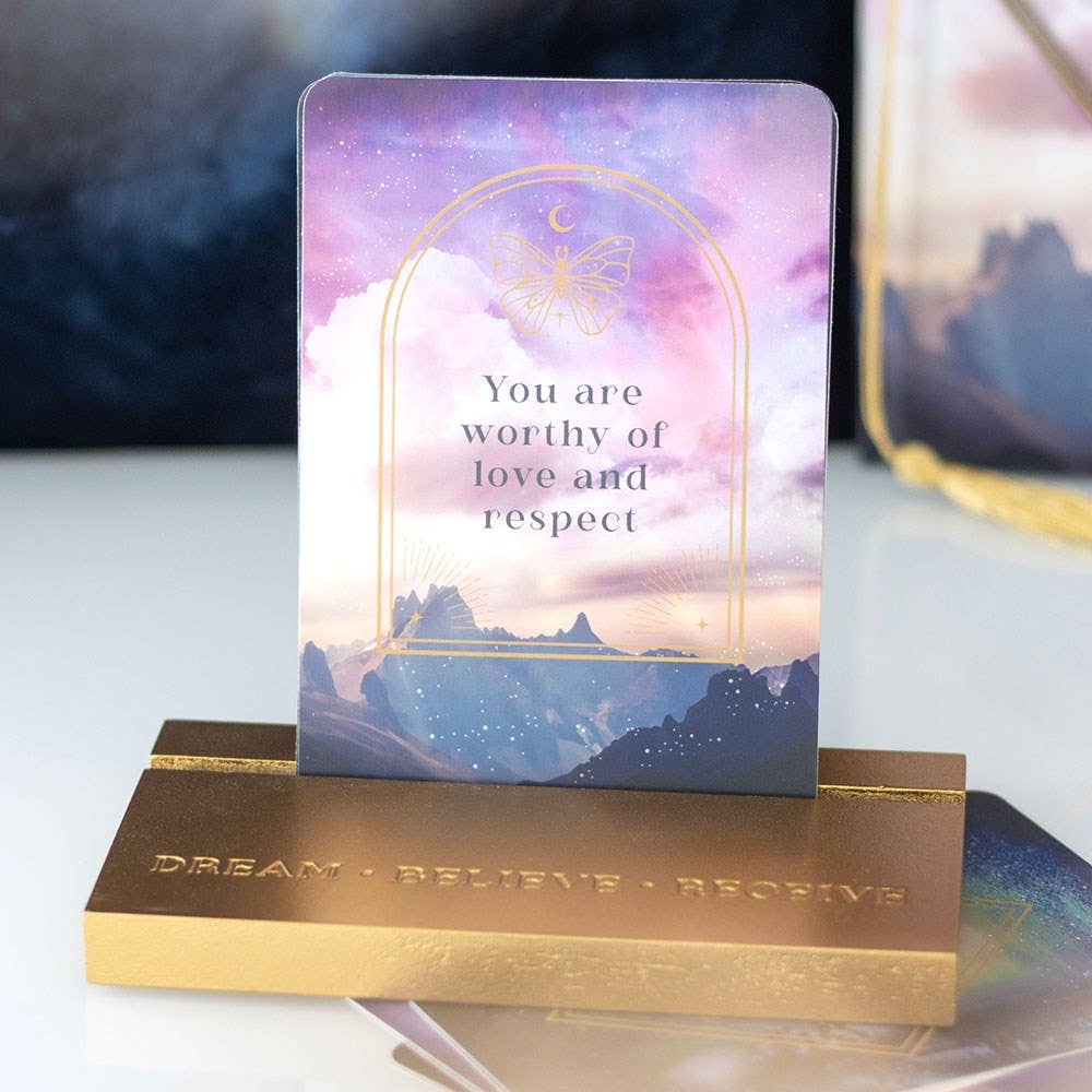 Set Of 10 Ethereal Affirmation Cards With Wooden Stand