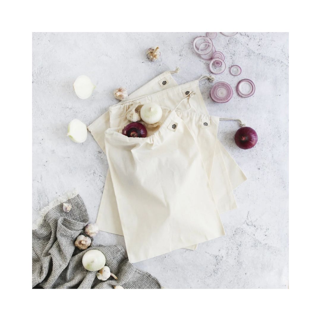 Organic Cotton Muslin Produce Bags - 4 Pack Large