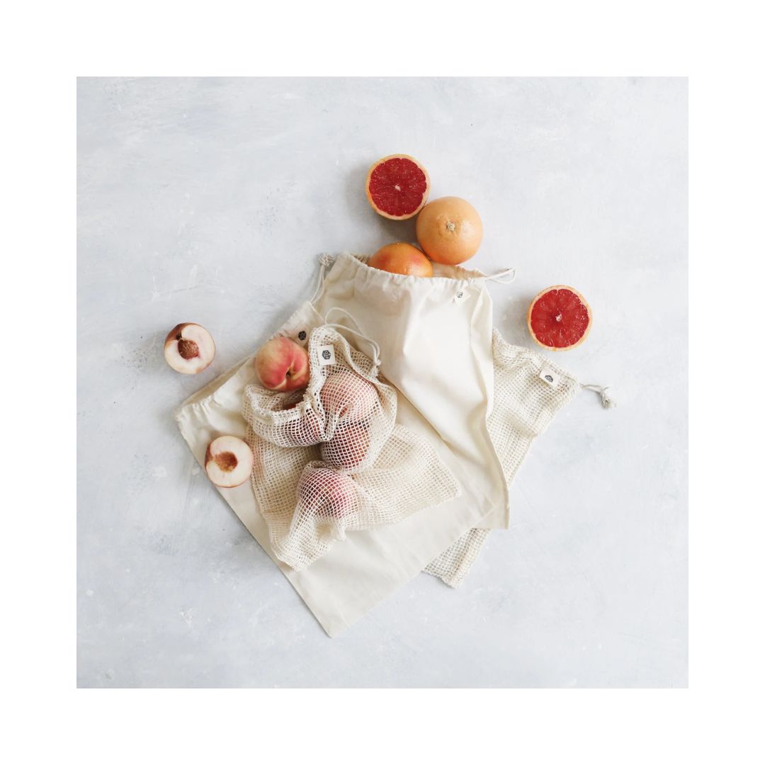 Organic Cotton Bag Mixed Set - 2 Muslin Bags + 2 Net Bags