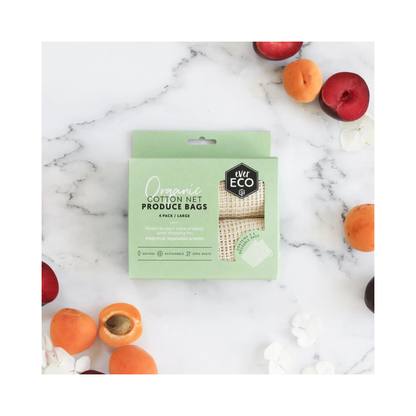 Organic Cotton Net Produce Bags - 4 Pack Large