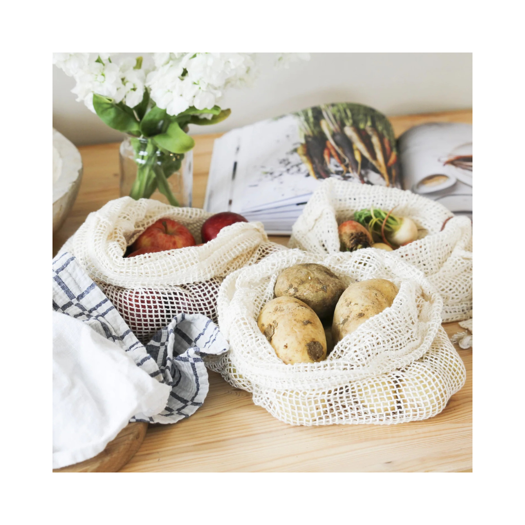 Organic Cotton Net Produce Bags - 4 Pack Large