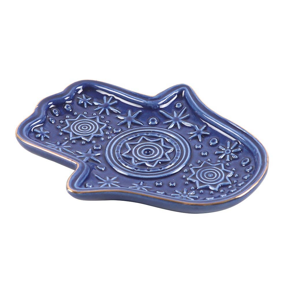 Dark Blue Hand of Hamsa Incense Holder and Trinket Dish