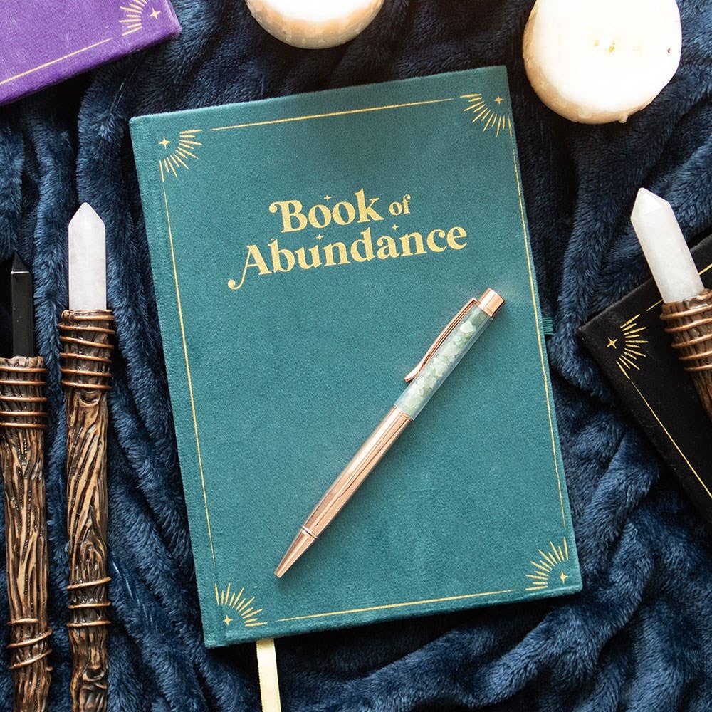 Book Of Abundance Journal with Green Aventurine Crystal Pen