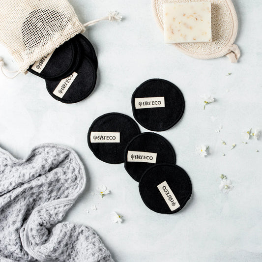 Reusable Bamboo Makeup Removal Pads Black with Wash Bag