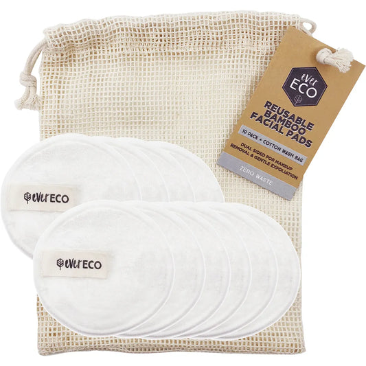 Reusable Bamboo Facial Pads White with Cotton wash Bag