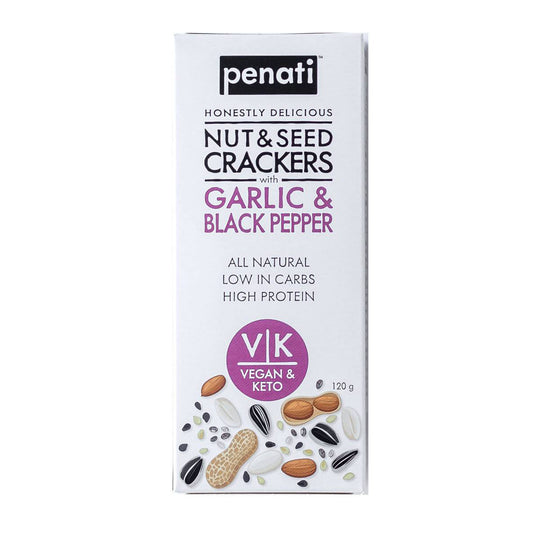 Penati Keto Nut & Seed Crackers - Garlic & Black Pepper 120g