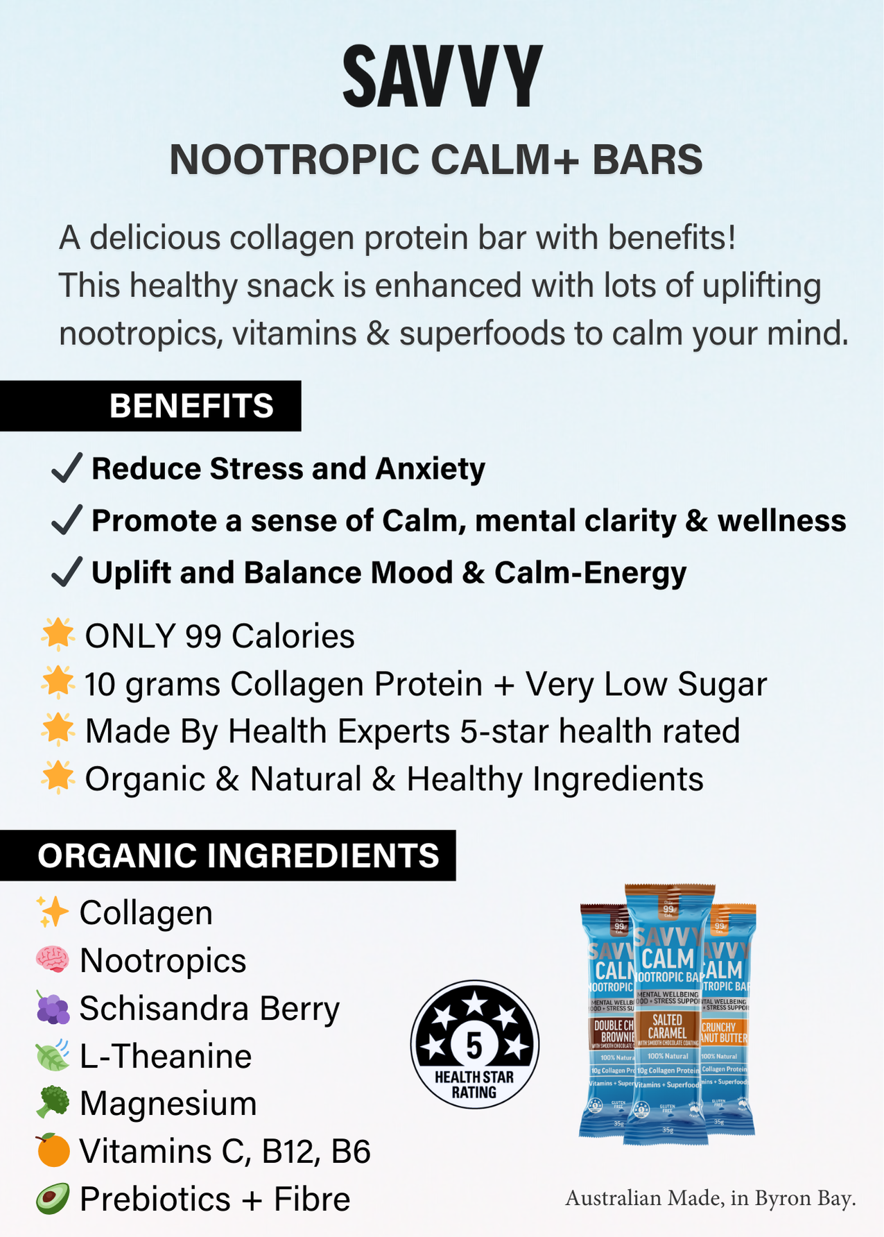 CALM+ Nootropics Collagen Protein Bar - Double Choc Brownie