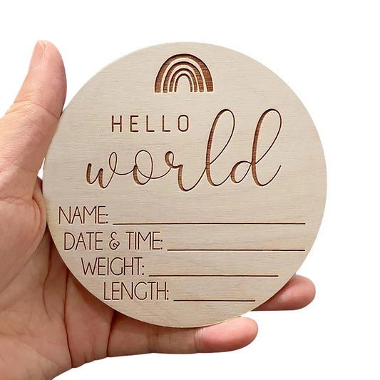 Wooden Hello World Baby Plaque