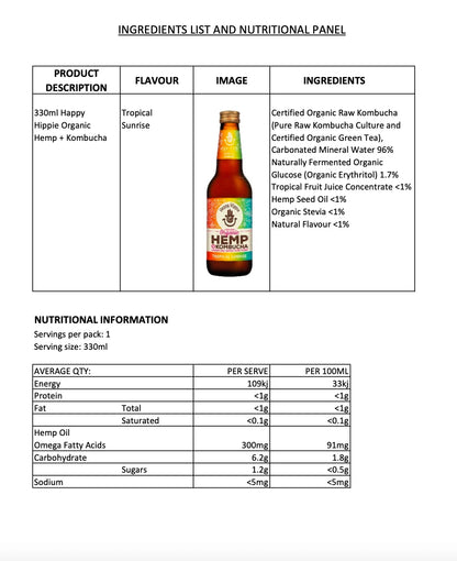 Organic Kombucha - Hemp Tropical Sunrise