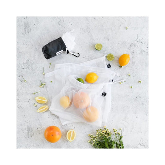 Recycled rPET Mesh Produce Bags - 4 Pack + Storage Pouch