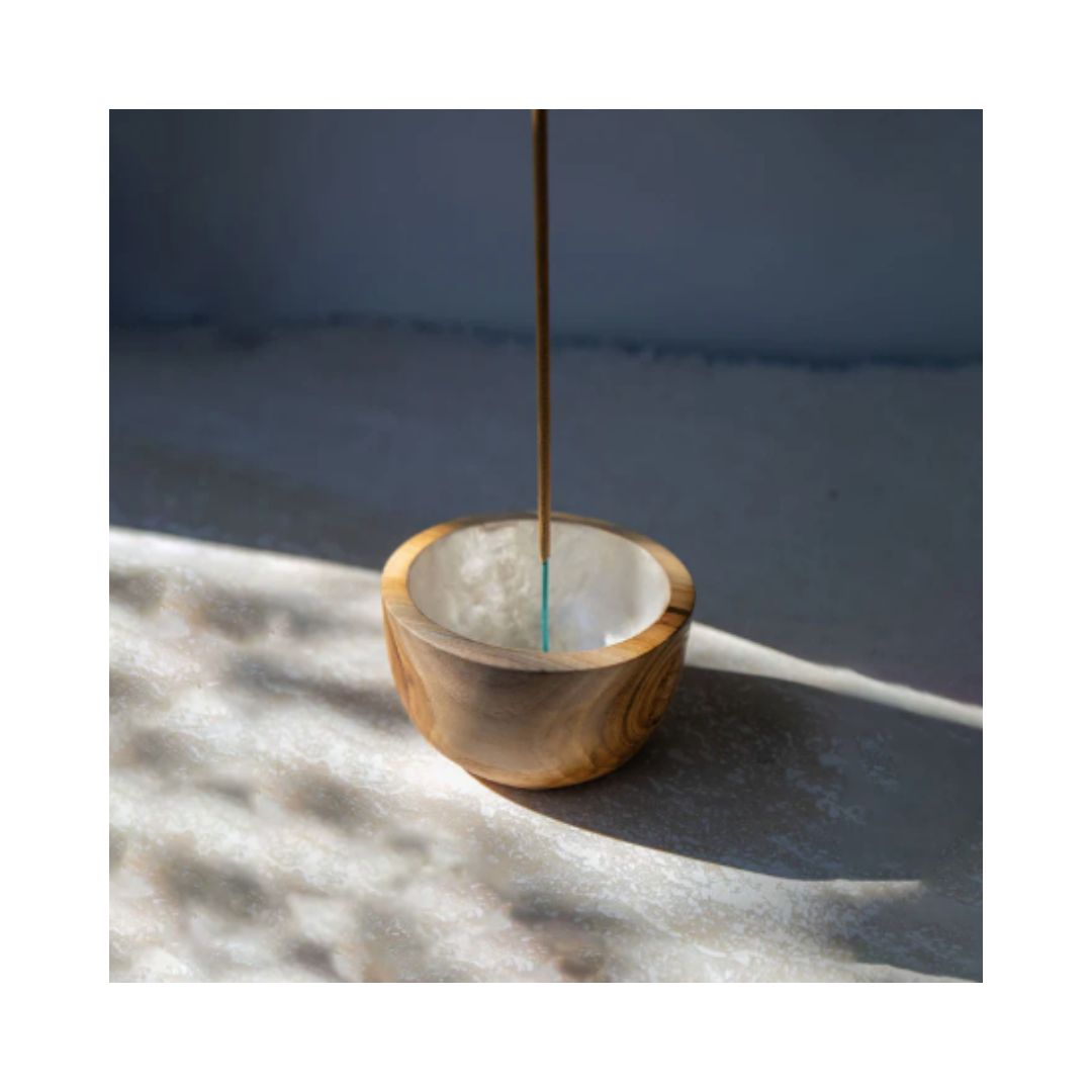 Shell Lined Cup Teak Wood Incense Holder