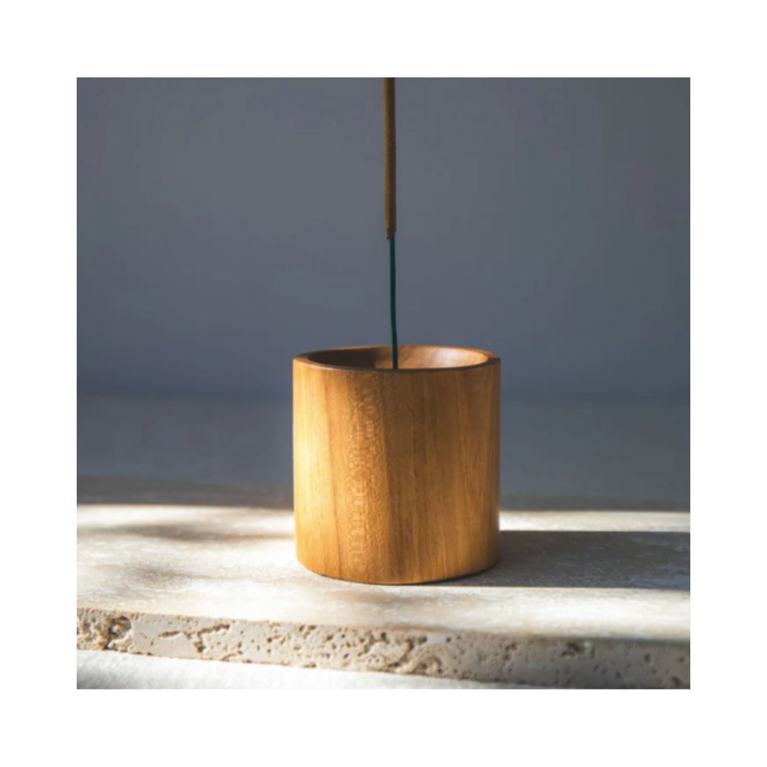 Cylinder Teak Wood Incense Holder