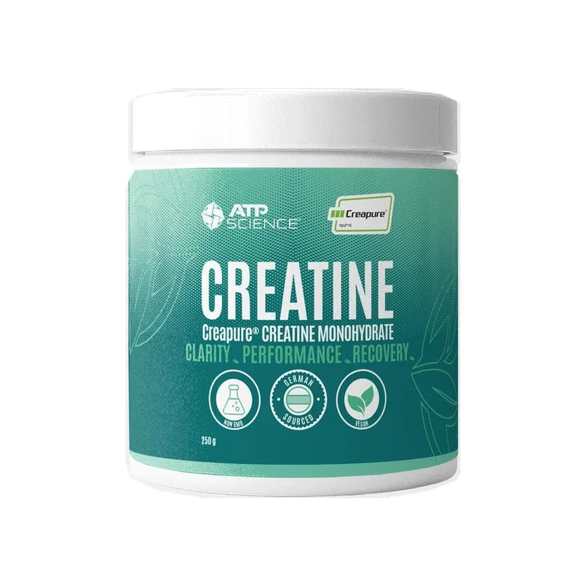 ATP Science Creapure Creatine Monohydrate 250g, green packaging, front view