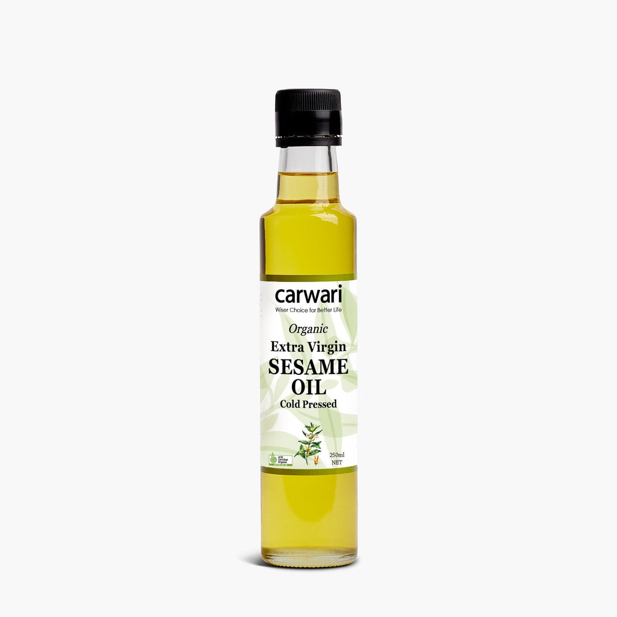 Carwari Organic Extra Virgin Sesame Oil 250ml, official product bottle image