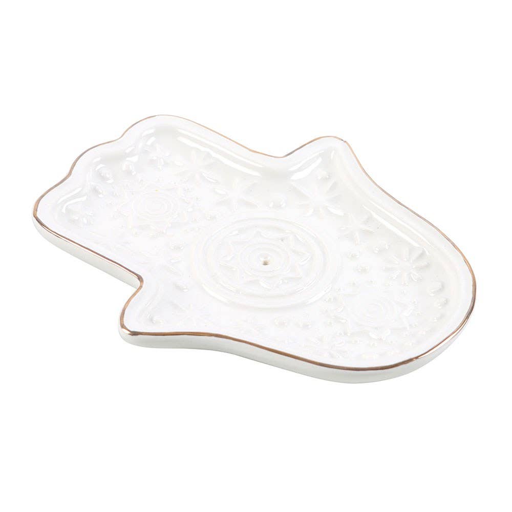 White Hand of Hamsa Incense Holder and Trinket Dish