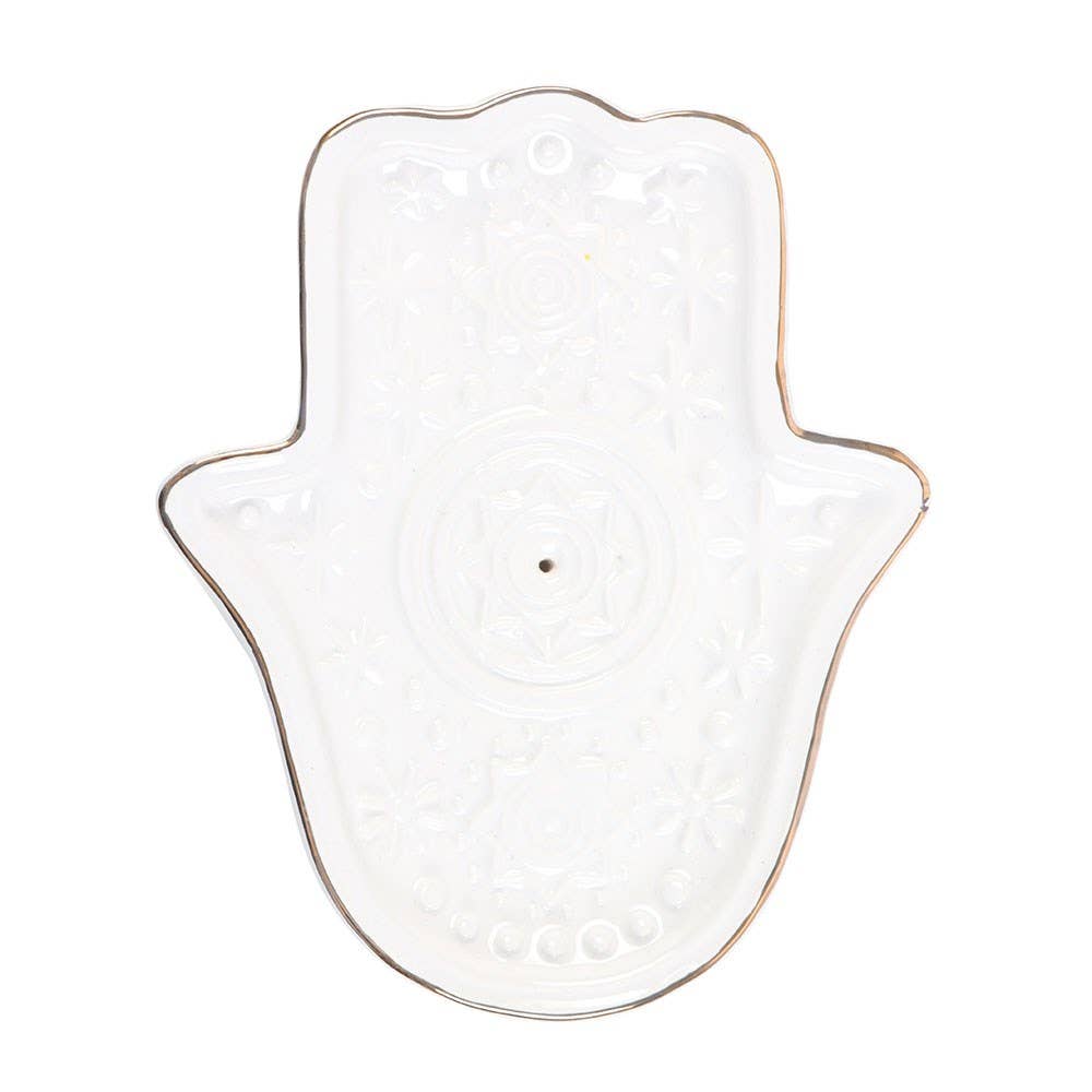 White Hand of Hamsa Incense Holder and Trinket Dish