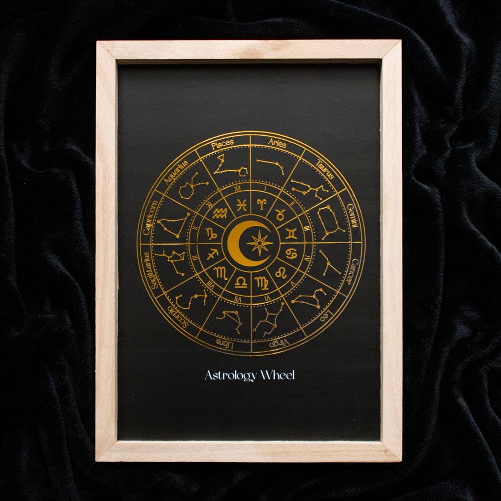 Astrology Wheel Black Wooden Framed Wall Print