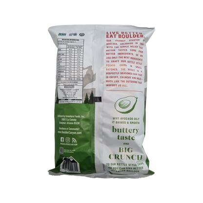 Boulder Canyon Kettle Style Potato Chips - Avocado Oil - Classic Sea Salt, back of pack with ingredients and nutrition
