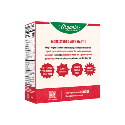 Mary's Gone Crackers Organic Crackers - Original, back of pack with ingredients and nutrition