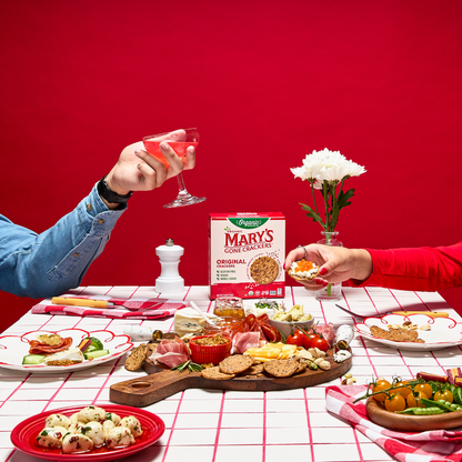 Mary's Gone Crackers Organic Crackers - Original served with food on a sharing table