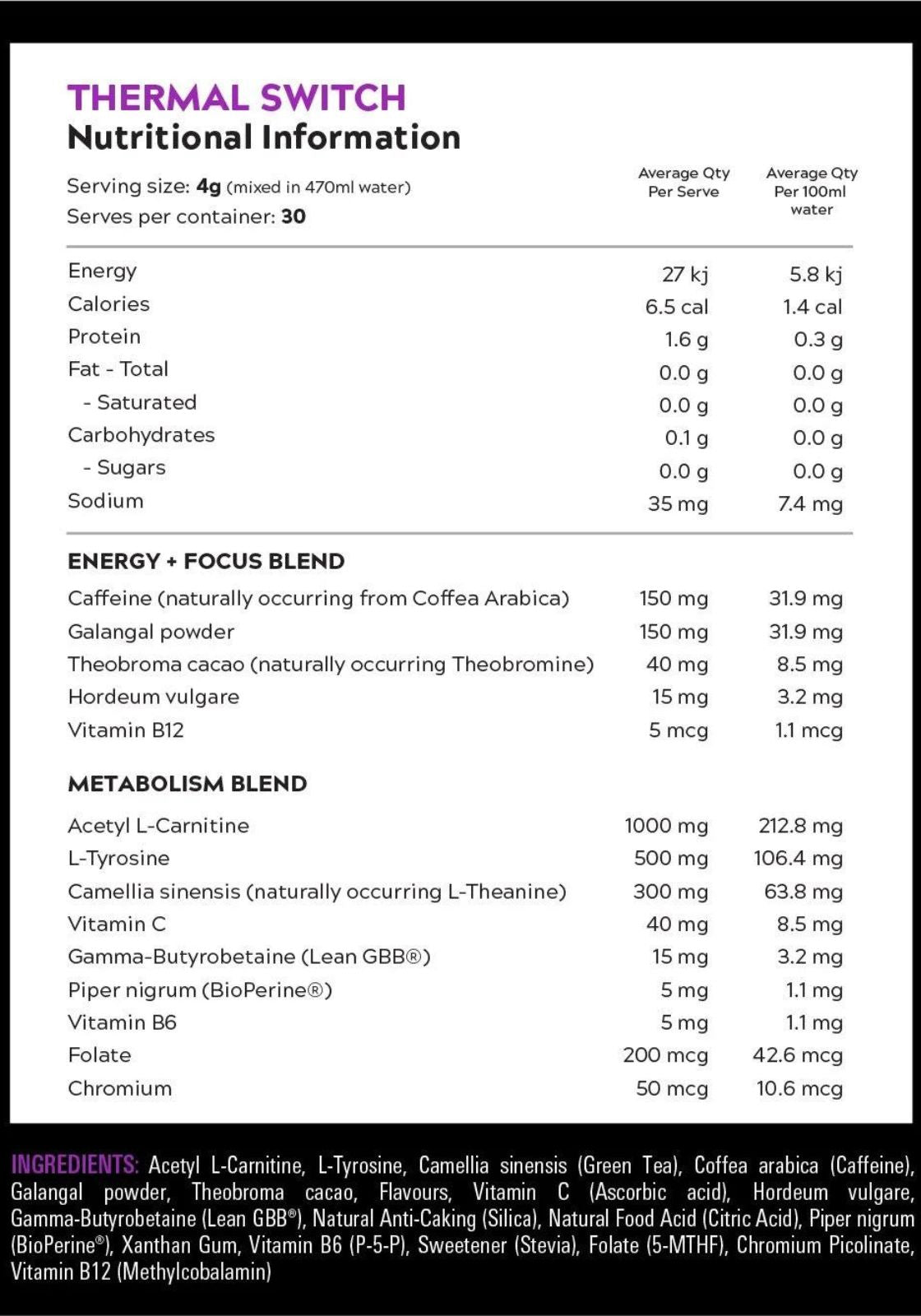 Switch Nutrition Thermal nutrition information