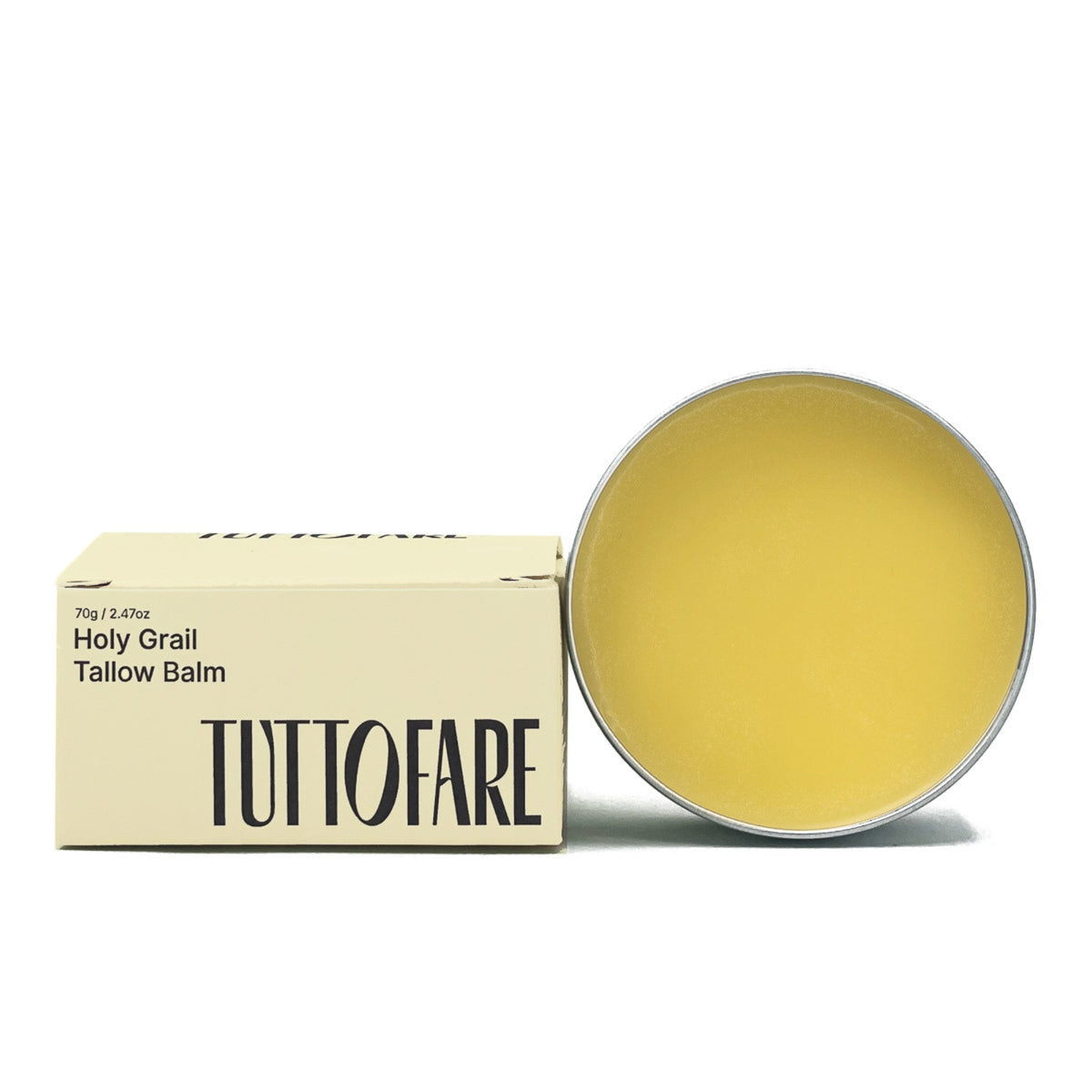 Tuttofare Holy Grail Tallow Balm 70g open jar showing golden balm texture