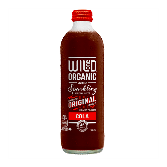 Wild One Sparkling Water Cola 345ml authentic bottle on white, matched to Pine Lime gallery scale
