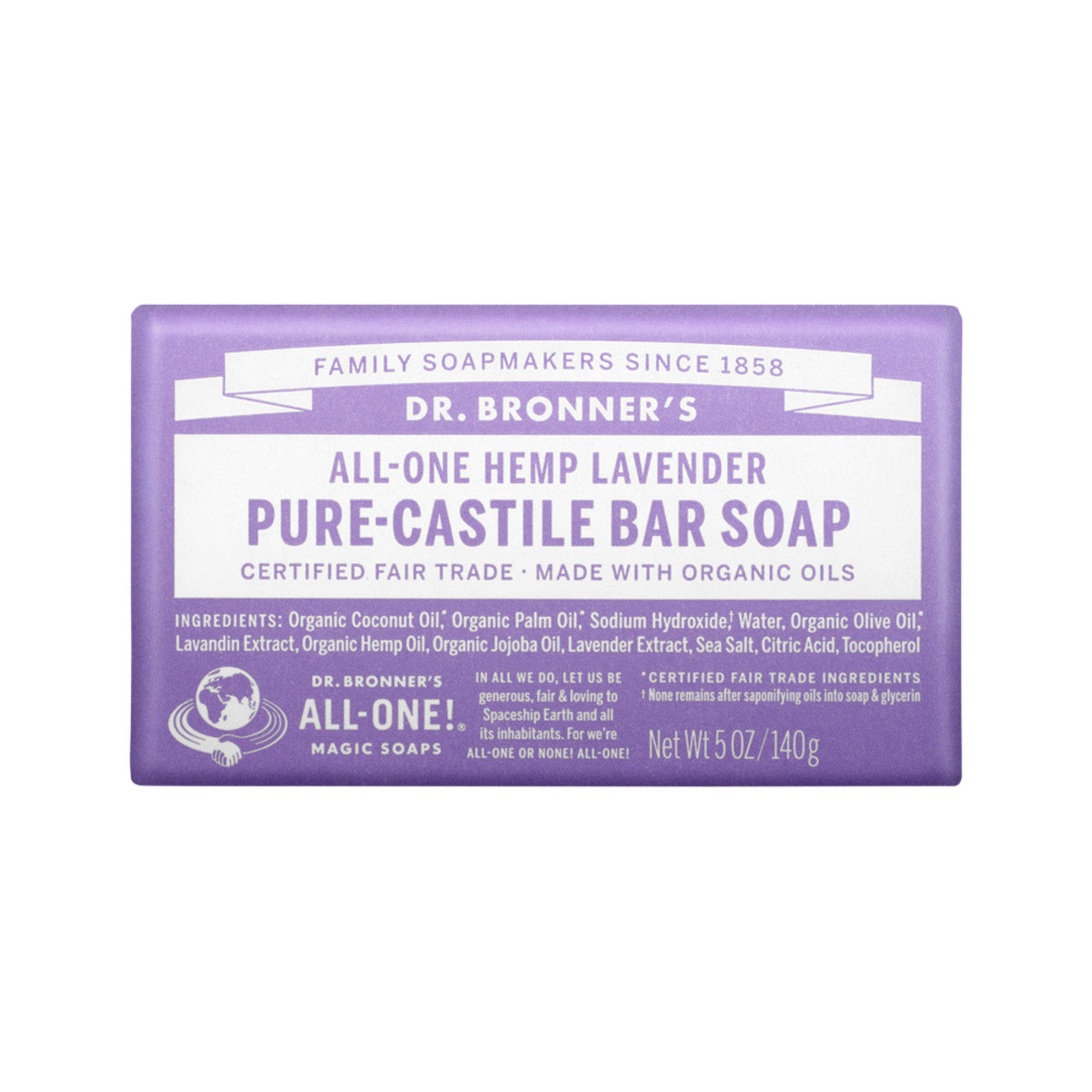 Pure-Castile Bar Soap (Hemp All-One) Lavender 140g