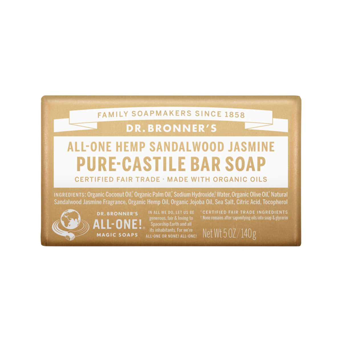 Pure-Castile Bar Soap (Hemp All-One) Sandalwood Jasmine 140g