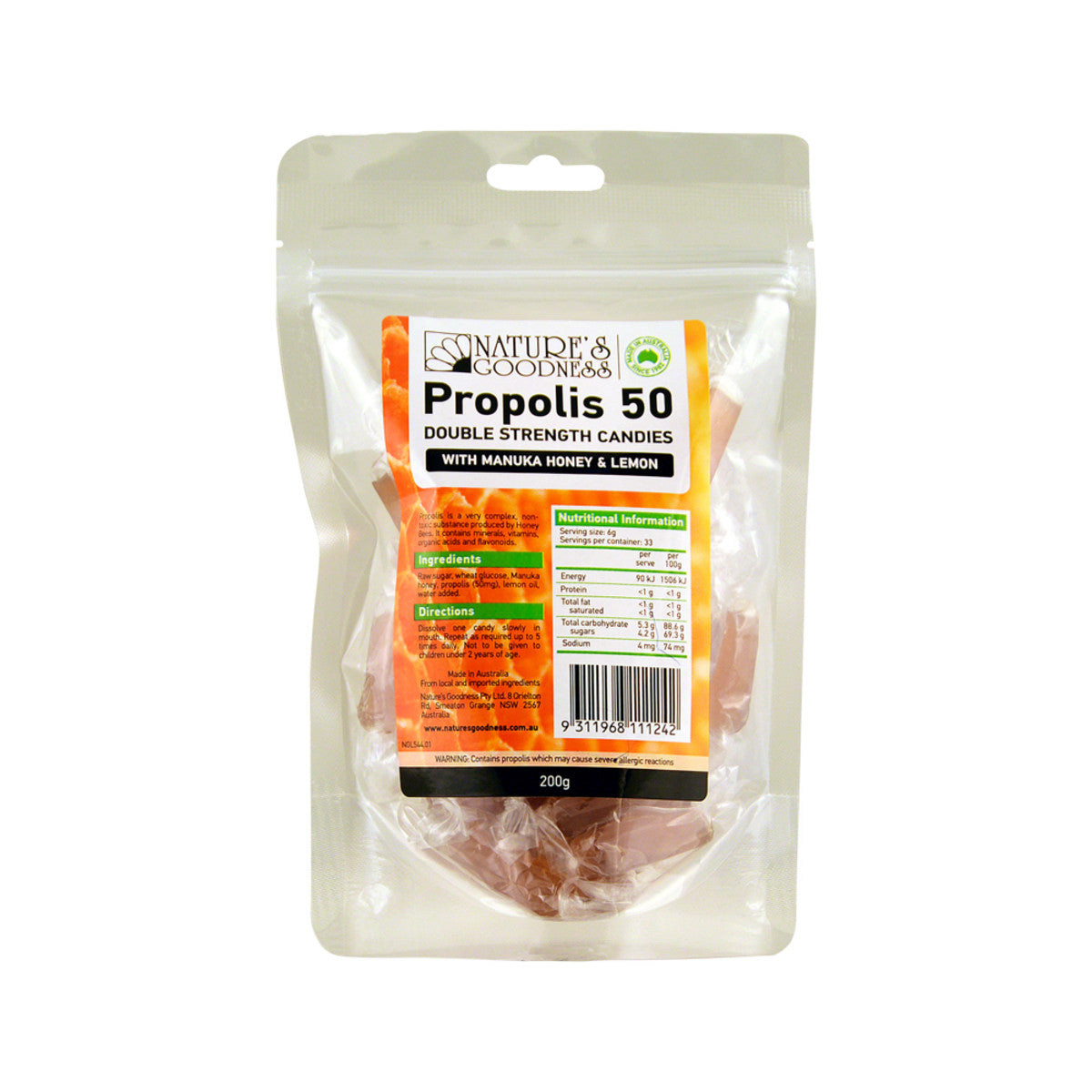 Propolis 50 Double Strength Candies with Manuka Honey & Lemon 200g